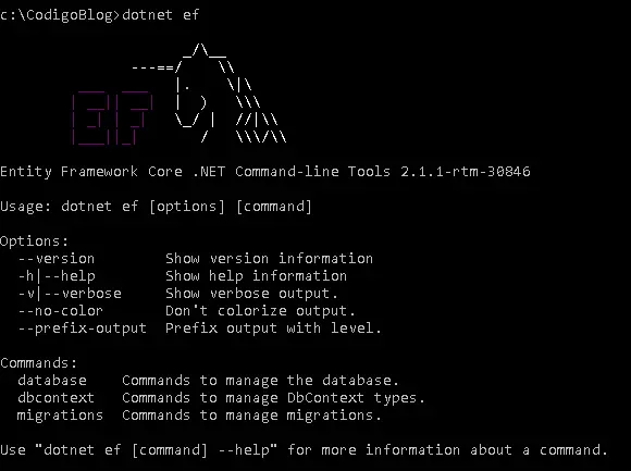 Imagen de linea de comando Entity Framework Core